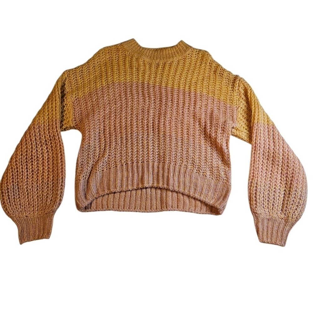 Hombre Two Tone Pink & Orange Knit Sweater Medium Crewneck